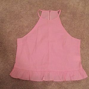 SheIn gingham pink halter neck blouse